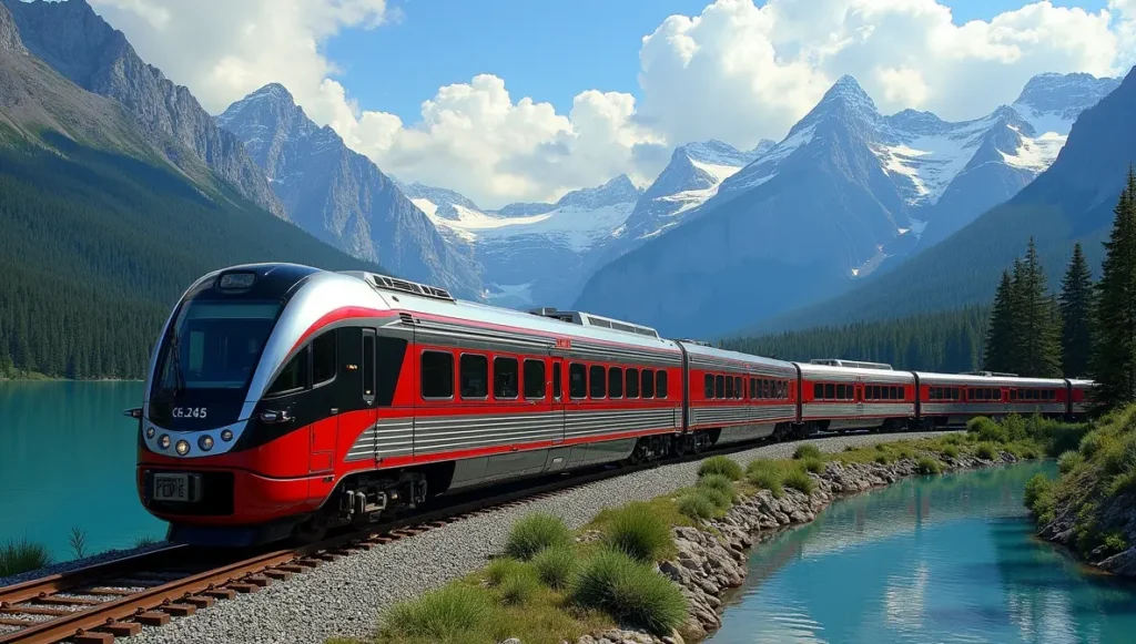 Поезд Rocky Mountaineer в Скалистых горах Канады
