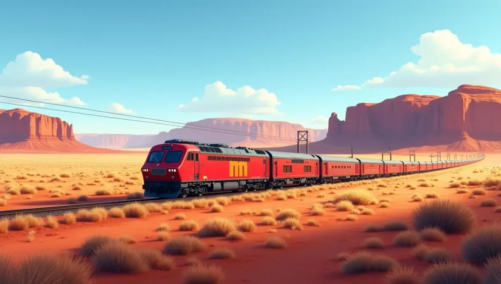Поезд The Ghan через пустыни и саванны Австралии
