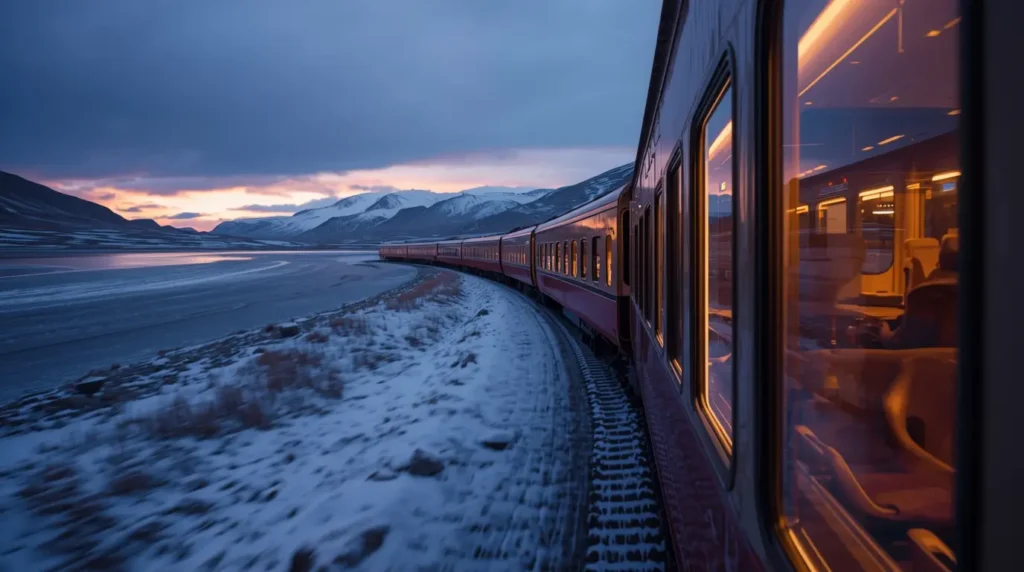 Поезд Caledonian Sleeper на шотландском вокзале ранним утром
